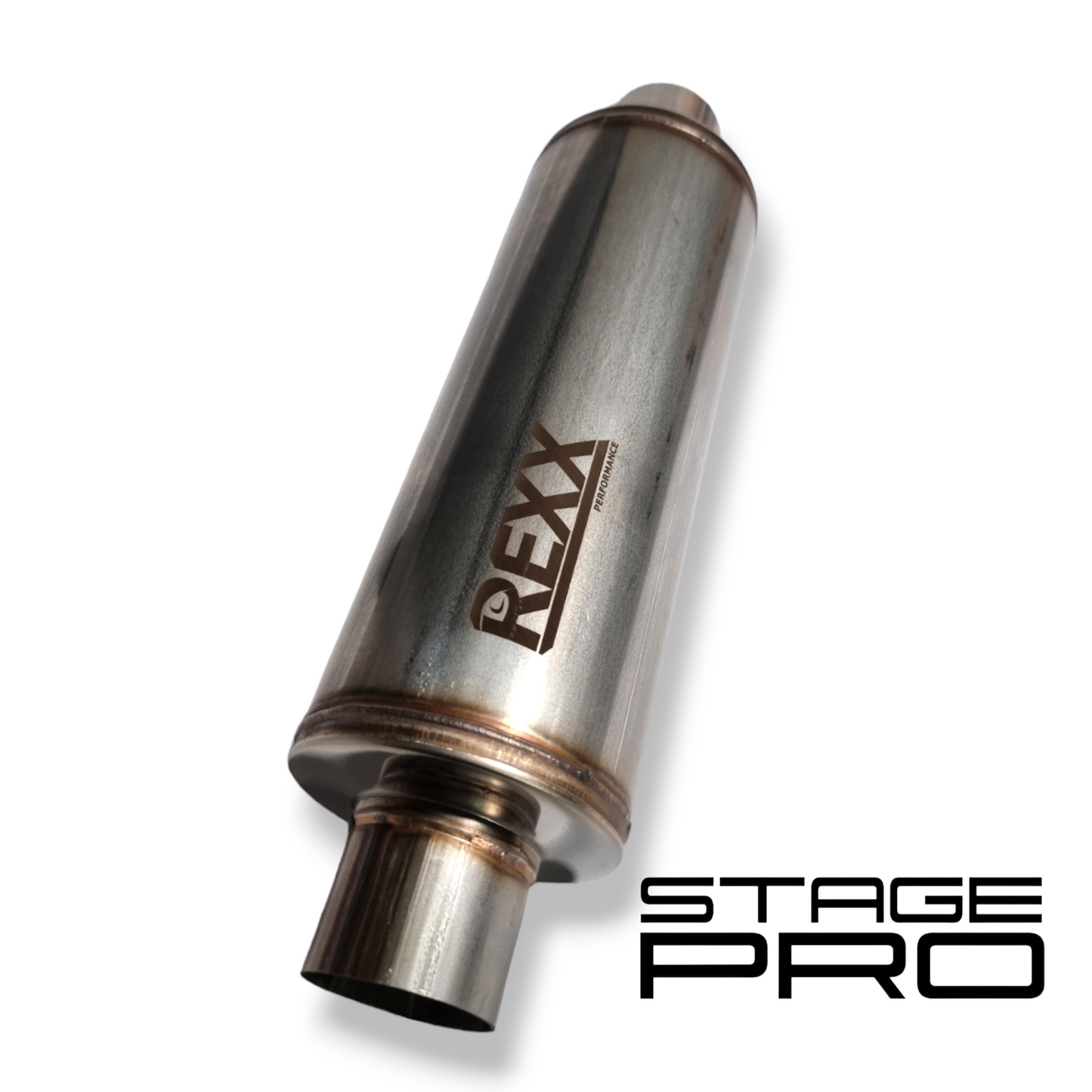 REXX StagePro R 2.5"x5"x19" High Performance Straight Round Muffler Stainless Steel 409 - SPR25125